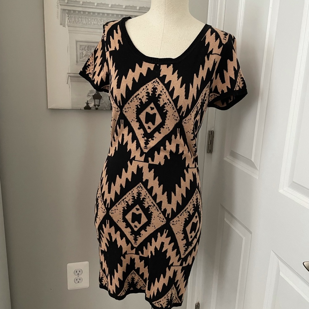 Ya Los Angeles black and camel mini print dress